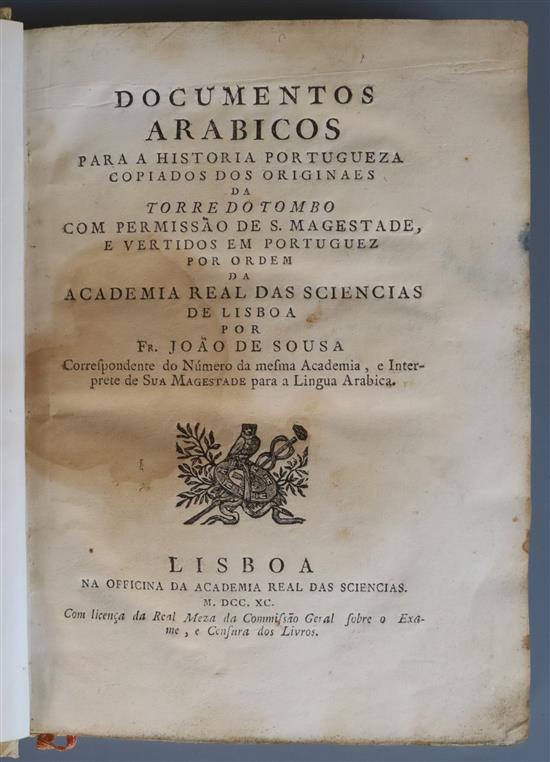 Sousa, Joao de - Documentos arabicus para a historia Portugueza, 1st edition, 8vo, modern quarter vellum,